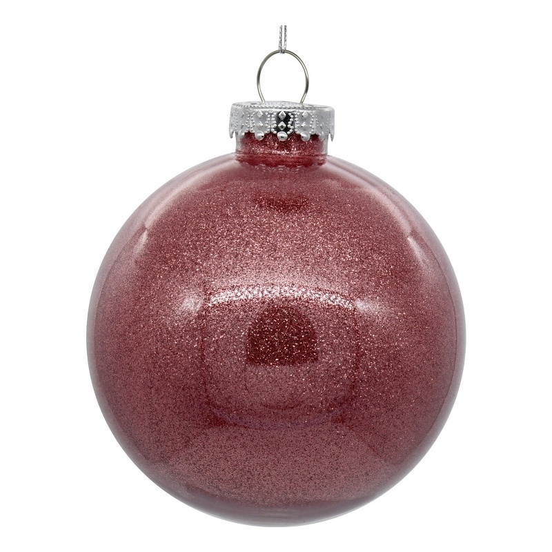 Pemberly Row Traditional Decorative 4-inch Mauve Glitter Clear Ball 6/Bag