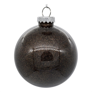 Pemberly Row 4&quot Plastic Ball Ornament - Clear Chocolate Brown Glitter (Set of 6)