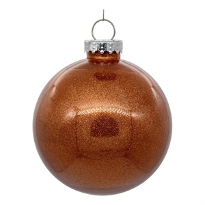 Pemberly Row 4&quot Plastic Ball Ornament in Clear Copper Glitter (Set of 6)