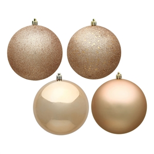 Pemberly Row 6&quot Plastic Ball Ornament in Cafe Latte Beige (Set of 4)