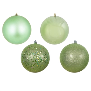 Pemberly Row 10&quot Plastic Ball Ornament in Celadon Green (Set of 4)