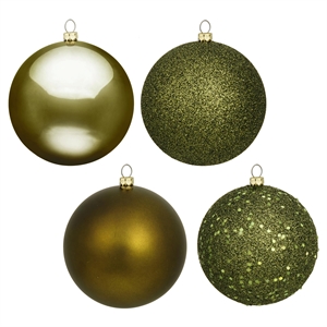 Pemberly Row Traditional 2.4&quot Olive 4-Finish Ornament Assortment 24/Box