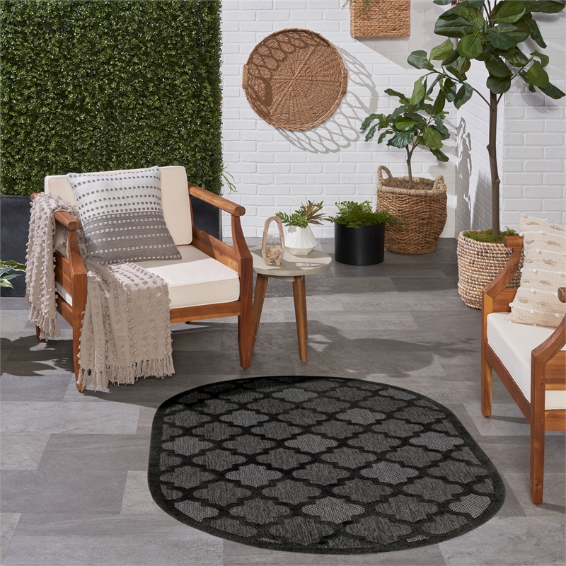 Pemberly Row Easy Care 6'x9' Oval Charcoal Black Fabric Modern Area Rug