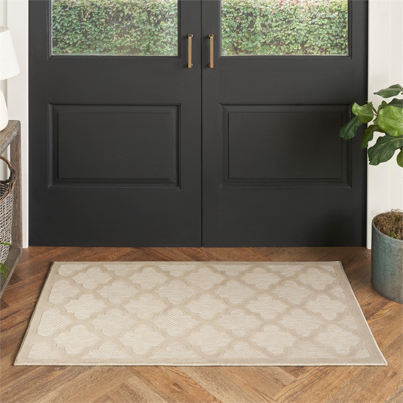 Pemberly Row Contemporary Easy Care Cream Fabric Area Rug (2'x4')