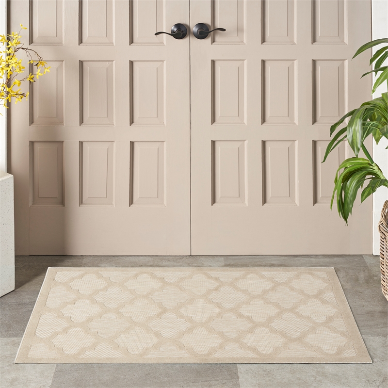 Pemberly Row Contemporary Easy Care Cream Fabric Area Rug (2'x4')