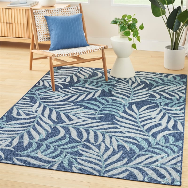 Pemberly Row Contemporary Home Garden Oasis 5'x7' Fabric Navy Area Rug