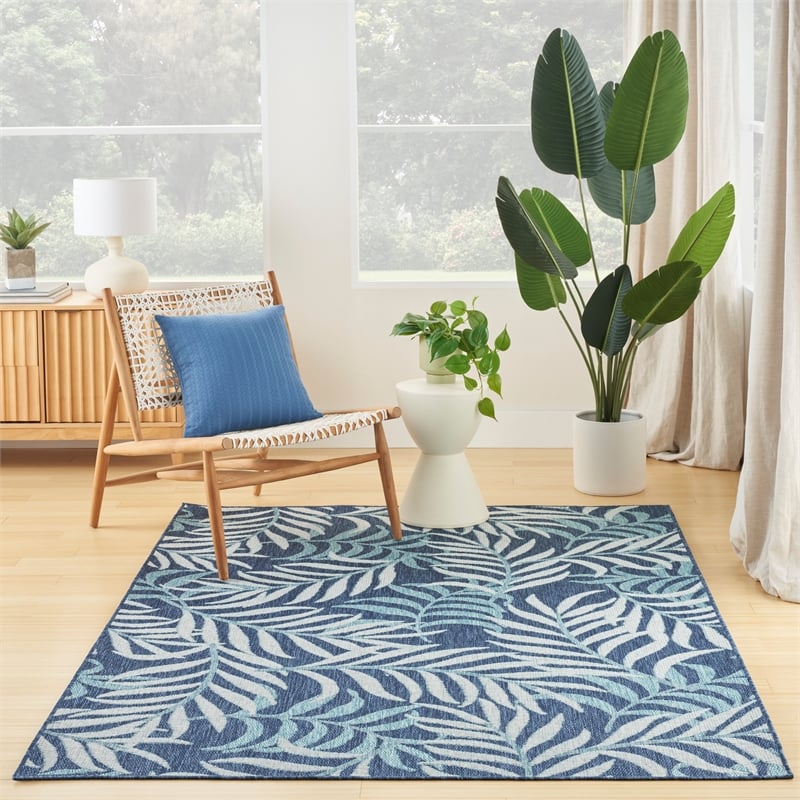 Pemberly Row Contemporary Home Garden Oasis 5'x7' Fabric Navy Area Rug