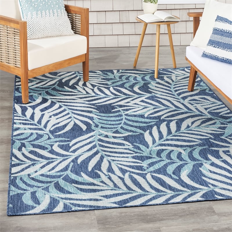 Pemberly Row Contemporary Home Garden Oasis 5'x7' Fabric Navy Area Rug