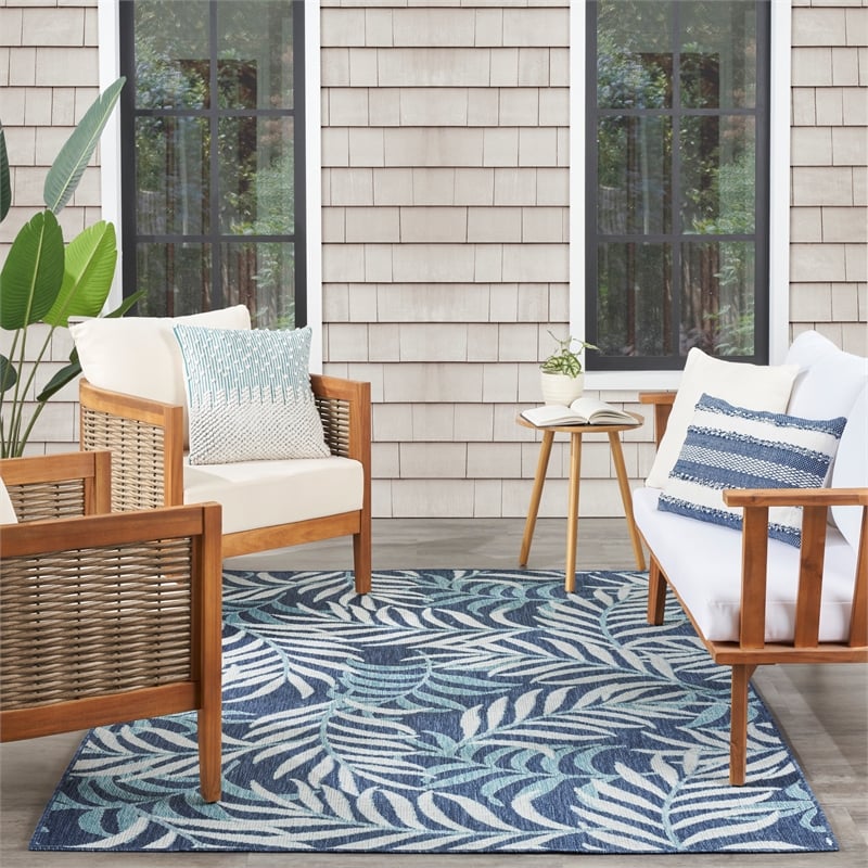 Pemberly Row Contemporary Home Garden Oasis 5'x7' Fabric Navy Area Rug