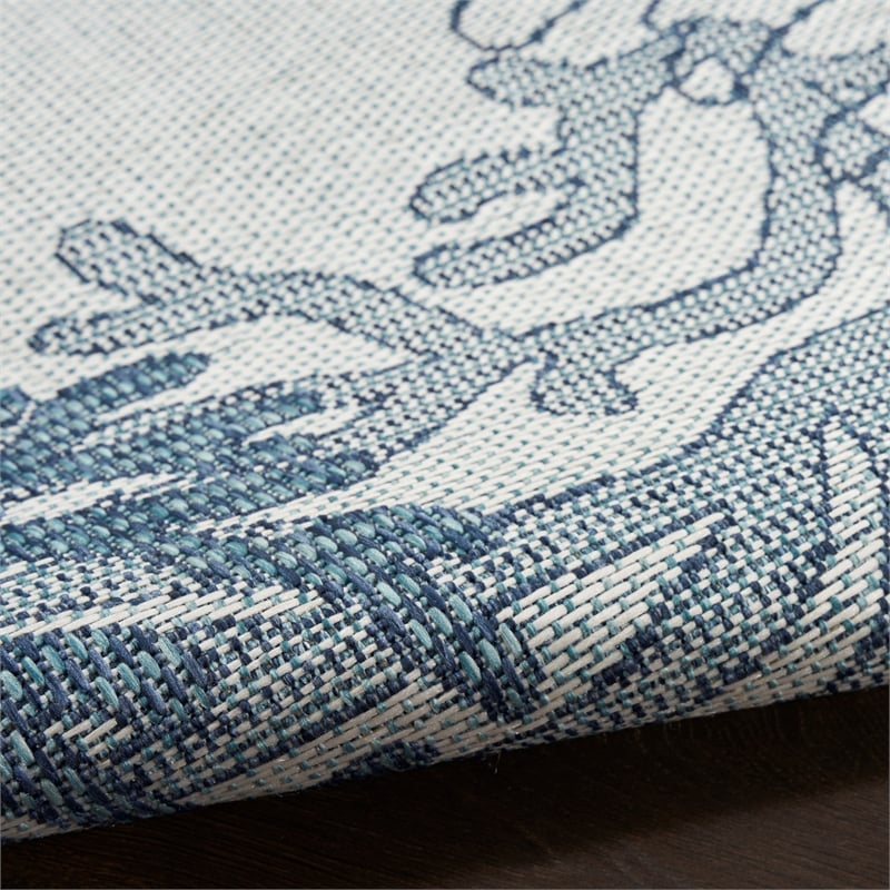 Pemberly Row Contemporary Home Garden Oasis 5'x7' Fabric Blue Area Rug