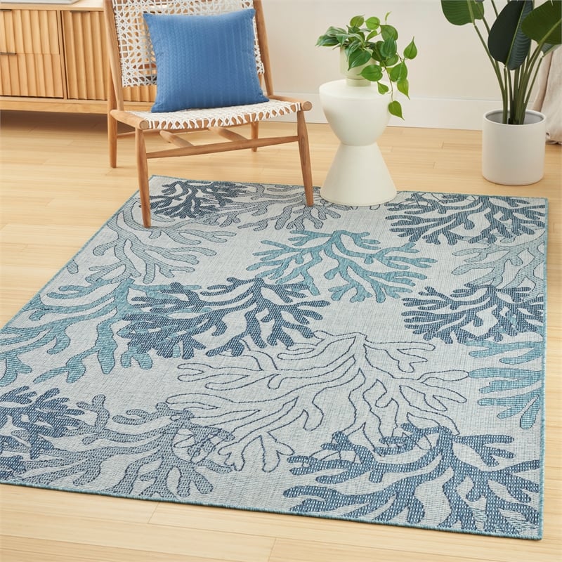 Pemberly Row Contemporary Home Garden Oasis 5'x7' Fabric Blue Area Rug