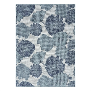 Pemberly Row Contemporary Home Garden Oasis 4'x6' Fabric Blue Area Rug