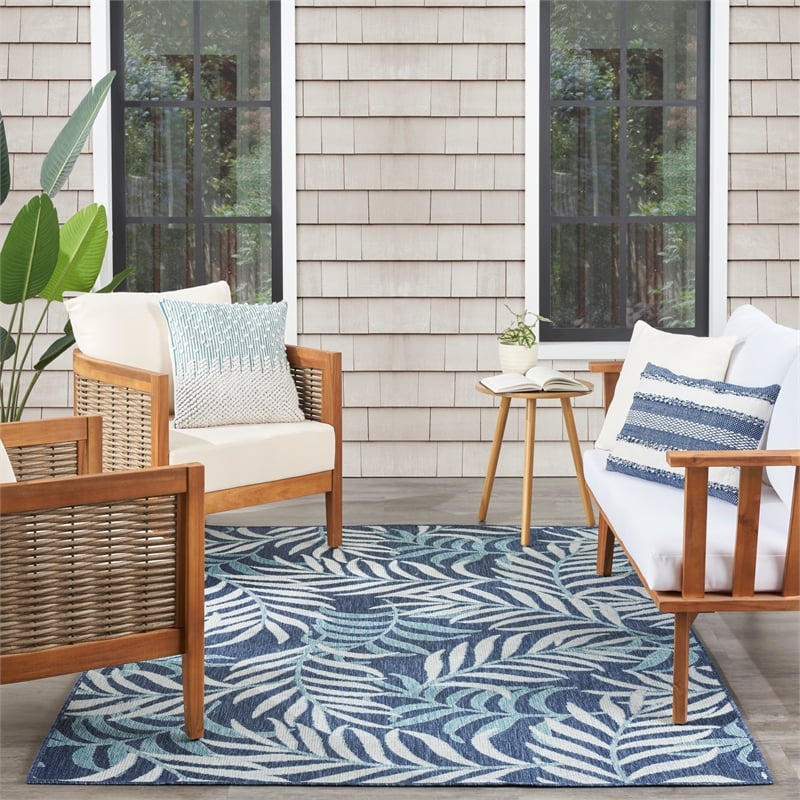 Pemberly Row Contemporary Home Garden Oasis 6'x9' Fabric Navy Area Rug