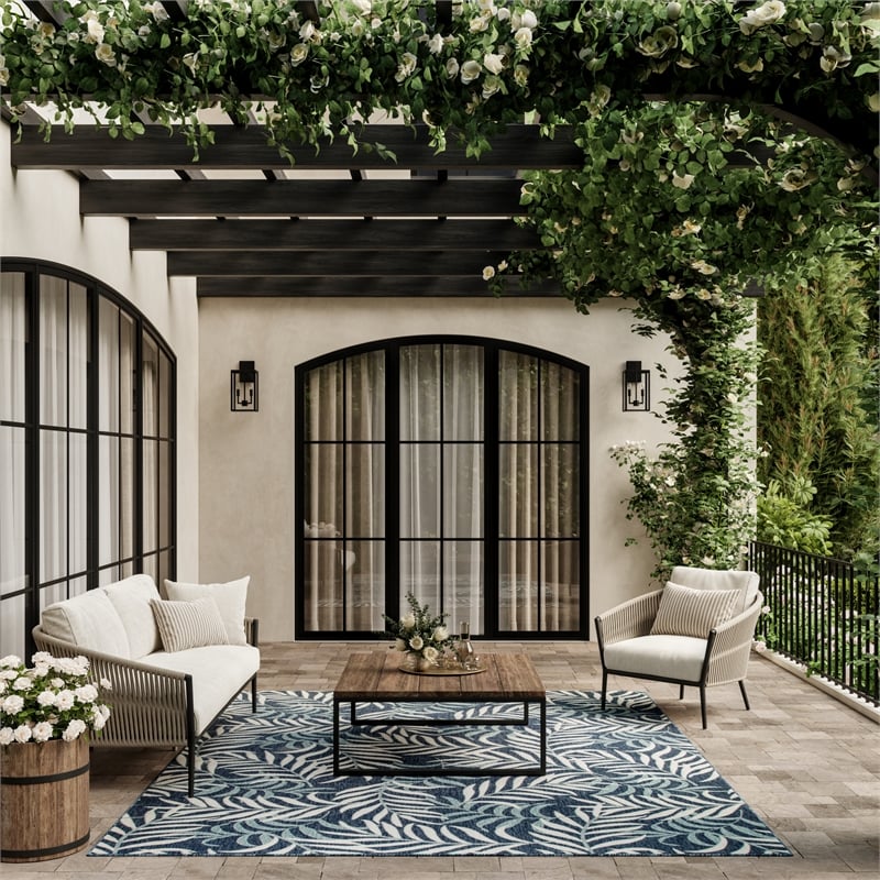 Pemberly Row Contemporary Home Garden Oasis 6'x9' Fabric Navy Area Rug