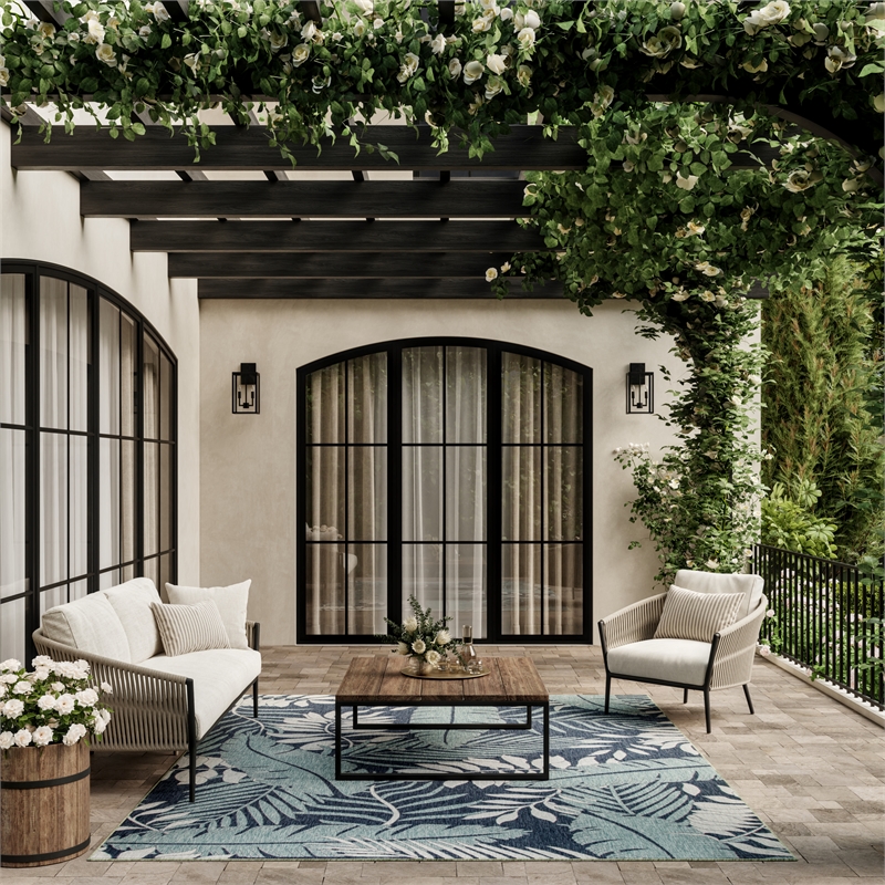 Pemberly Row Contemporary Home Garden Oasis 6'x9' Fabric Navy Area Rug