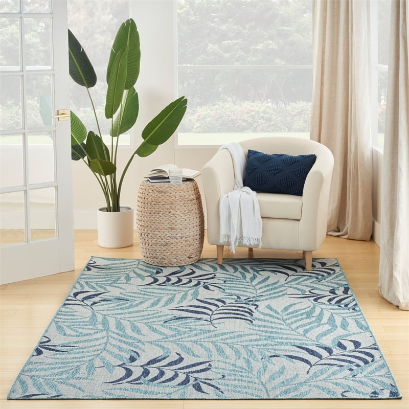 Pemberly Row Contemporary Home Garden Oasis 6'x9' Fabric Blue Area Rug