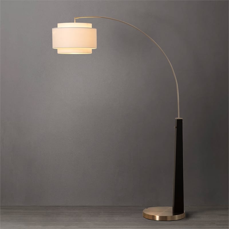Pemberly Row 1 Light Arc Floor Lamp Matte Black & Satin Nickel