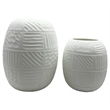 Pemberly Row Set of 2 Decorative Handmade Glass Round Carved Vase in White