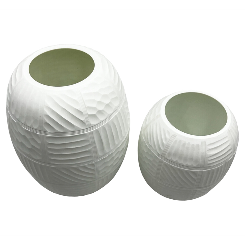 Pemberly Row Set of 2 Decorative Handmade Glass Round Carved Vase in White
