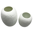 Pemberly Row Set of 2 Decorative Handmade Glass Round Carved Vase in White