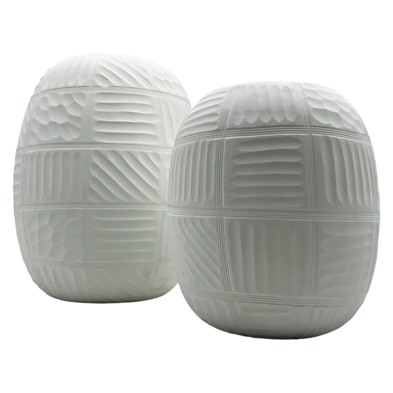 Pemberly Row Set of 2 Decorative Handmade Glass Round Carved Vase in White