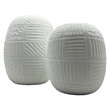 Pemberly Row Set of 2 Decorative Handmade Glass Round Carved Vase in White
