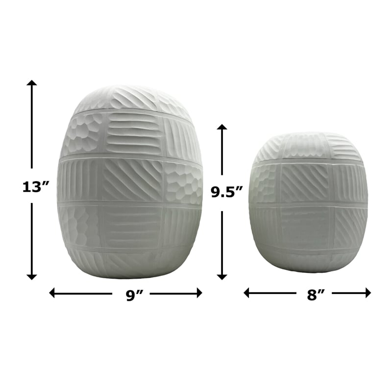 Pemberly Row Set of 2 Decorative Handmade Glass Round Carved Vase in White