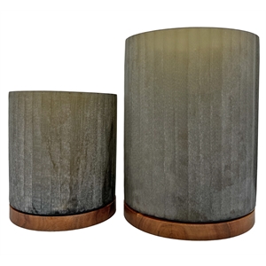 Pemberly Row Set of 2 Decorative Handmade Glass Smoky Serenity Vase in Grey