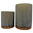 Pemberly Row Set of 2 Decorative Handmade Glass Smoky Serenity Vase in Grey
