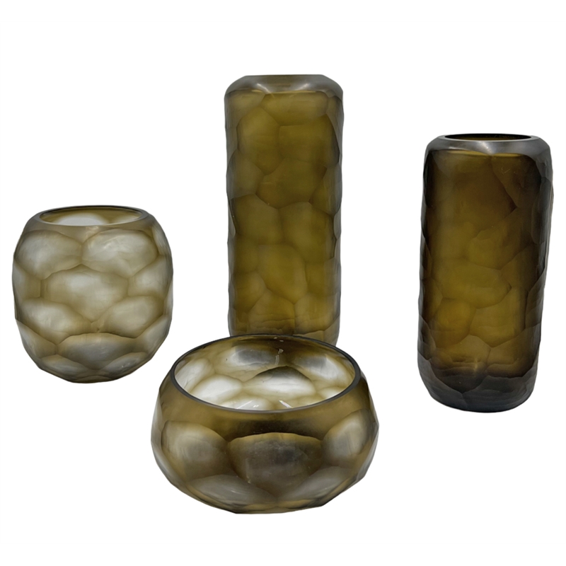 Pemberly Row Set of 4 Decorative Handmade Glass Rustic Artistry Vase in Brown