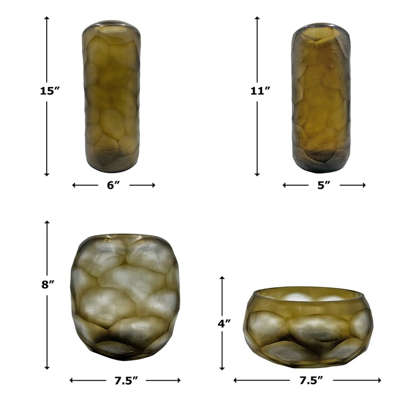 Pemberly Row Set of 4 Decorative Handmade Glass Rustic Artistry Vase in Brown