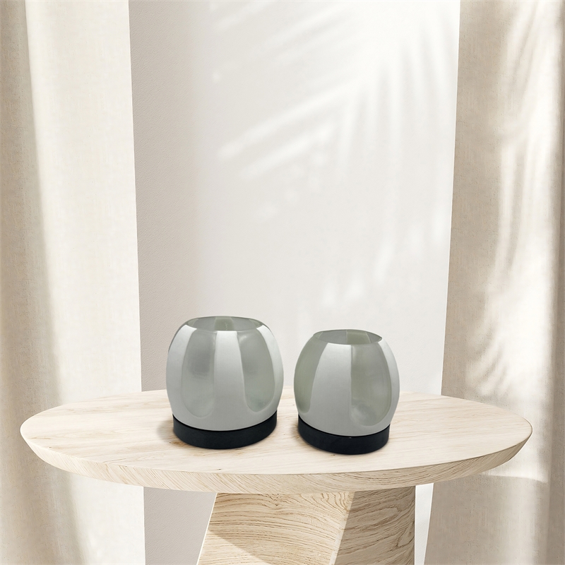 Pemberly Row Set of 2 Decorative Handmade Glass Serene Spheres Vase in White