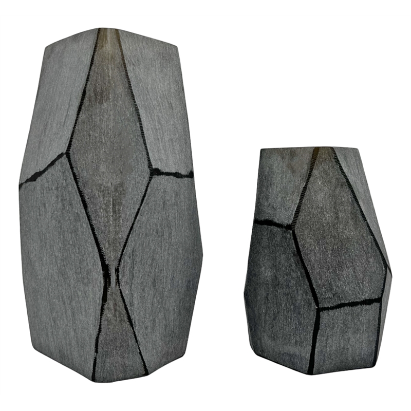 Pemberly Row Set of 2 Decorative Handmade Glass Stone Essence Vase in Grey