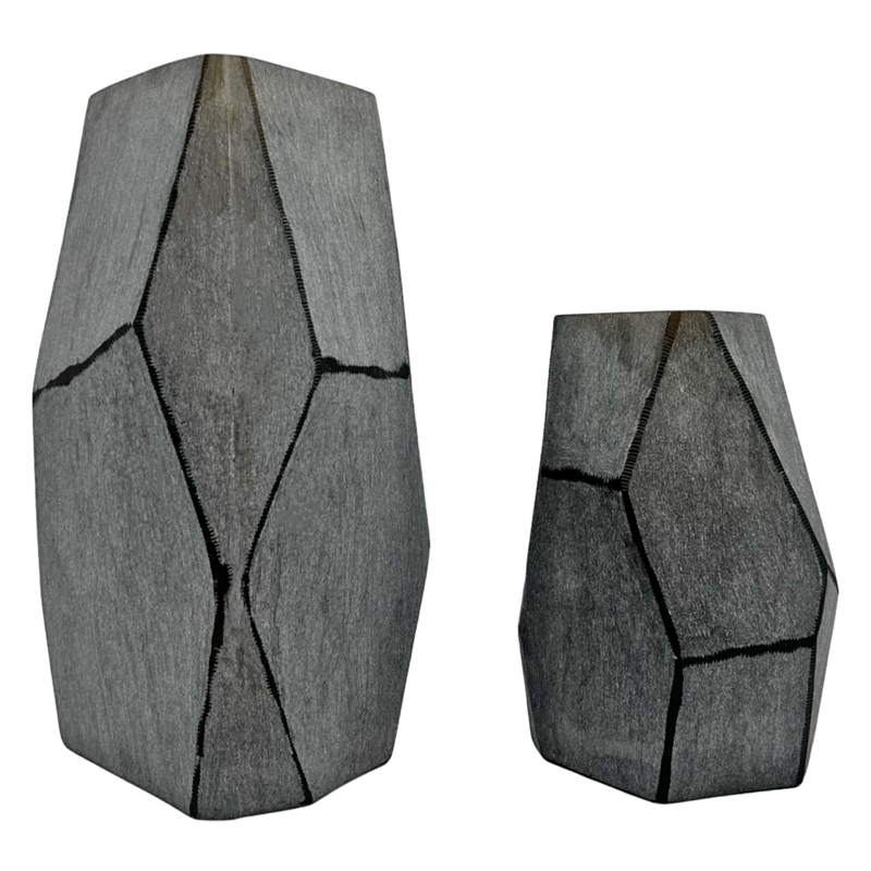 Pemberly Row Set of 2 Decorative Handmade Glass Stone Essence Vase in Grey