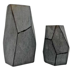 Pemberly Row Set of 2 Decorative Handmade Glass Stone Essence Vase in Grey