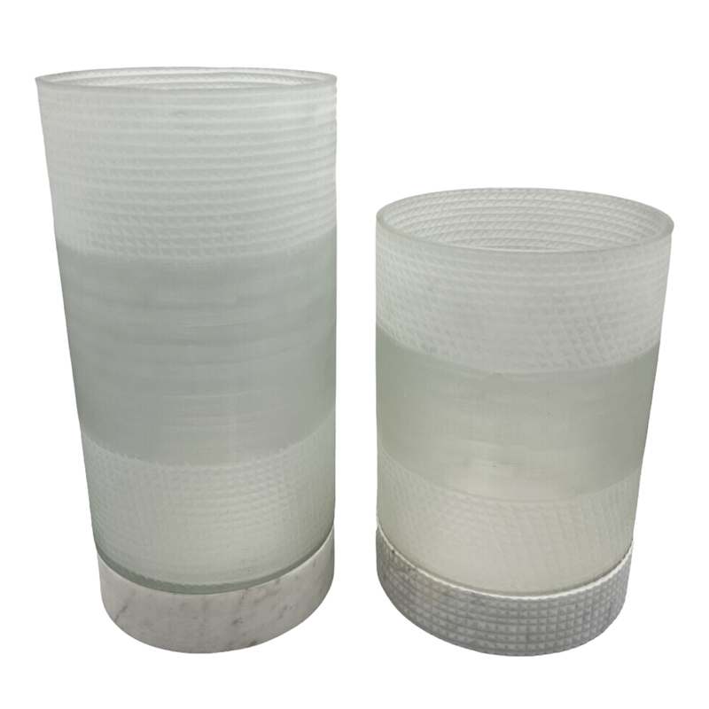 Pemberly Row Set of 2 Decorative Handmade Glass Elegant Alabaster Cylinder Vase