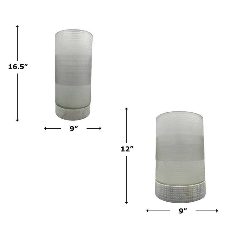 Pemberly Row Set of 2 Decorative Handmade Glass Elegant Alabaster Cylinder Vase