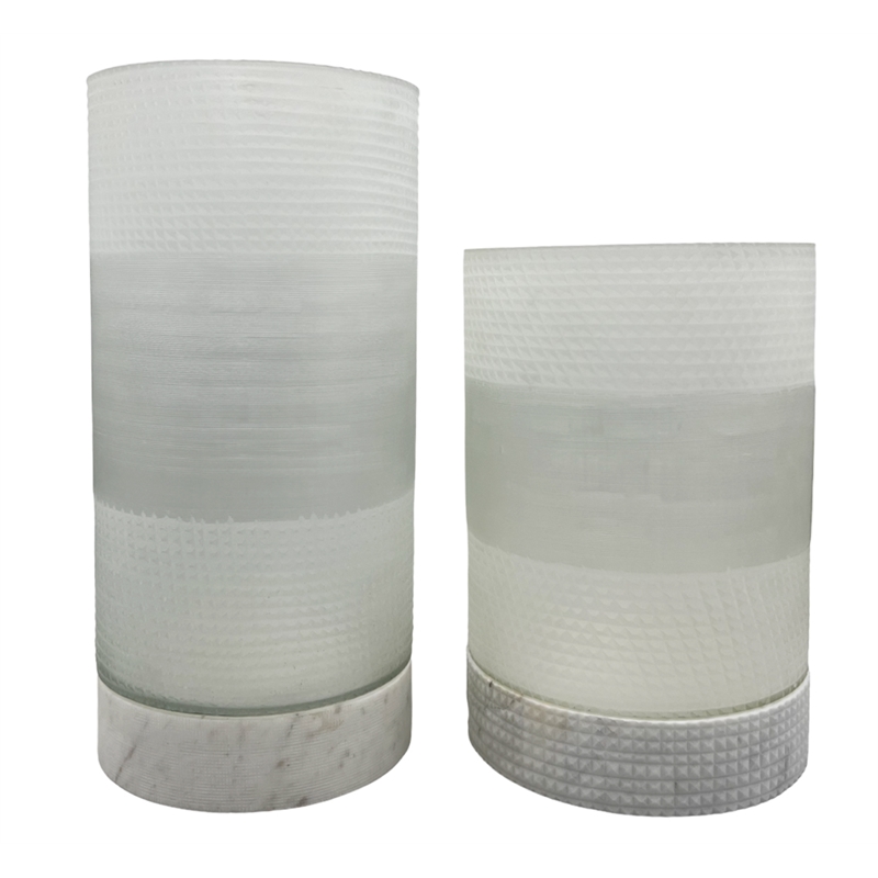 Pemberly Row Set of 2 Decorative Handmade Glass Elegant Alabaster Cylinder Vase