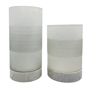Pemberly Row Set of 2 Decorative Handmade Glass Elegant Alabaster Cylinder Vase