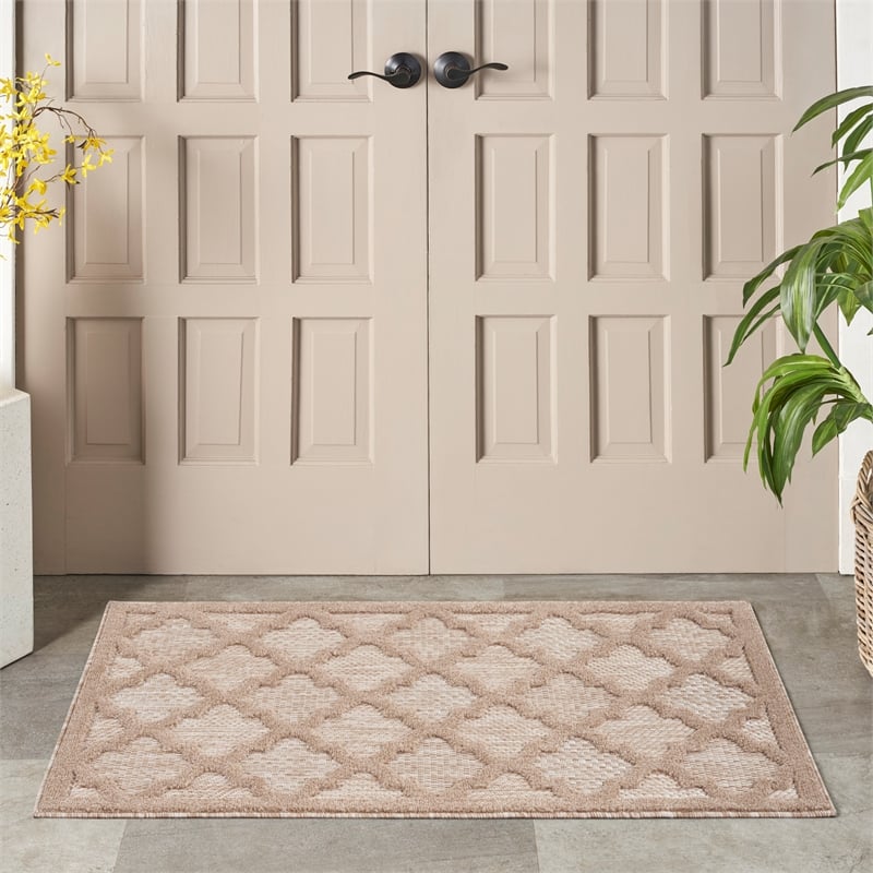 Pemberly Row Easy Care 2'x4' Natural Beige Fabric Modern Area Rug