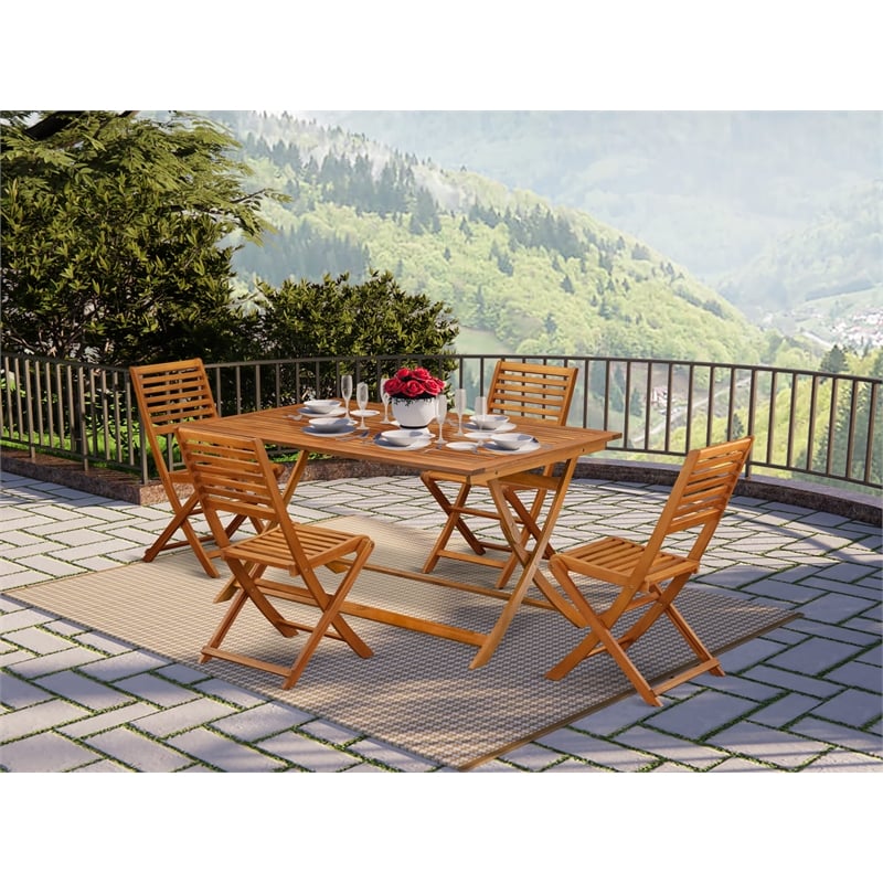 Pemberly Row Bistro Table with 4 Arms Less Folding Chairs - Natural Oil Finish