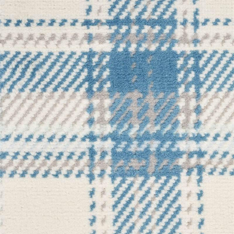 Pemberly Row Home 8' Runner Fabric Ivory Blue Farmhouse Indoor Rug