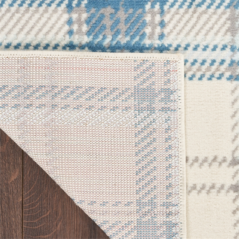 Pemberly Row Home 8' Runner Fabric Ivory Blue Farmhouse Indoor Rug