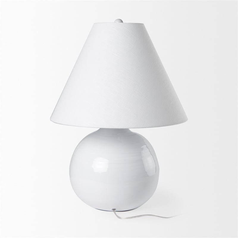 Pemberly Row Contemporary Glossy Spherical White Ceramic Table Lamp