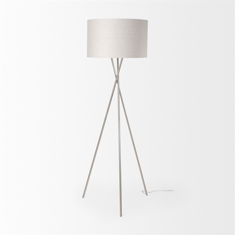 Pemberly Row Silver Metal with Beige Fabric Shade Floor Lamp