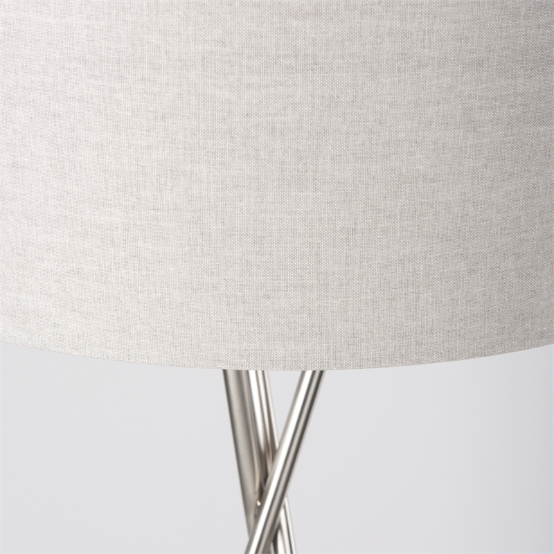Pemberly Row Silver Metal with Beige Fabric Shade Floor Lamp