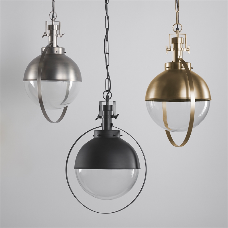 Pemberly Row 15X20 Black Metal Spherical Pendant Light in Clear