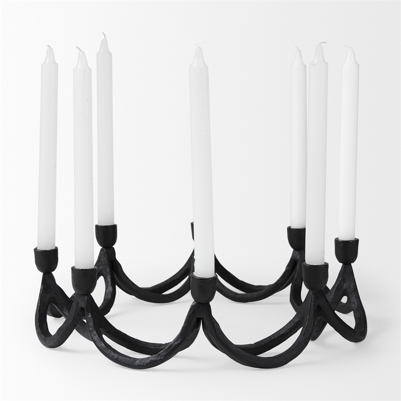 Pemberly Row Modern / Contemporary Round Candle Holder in Black