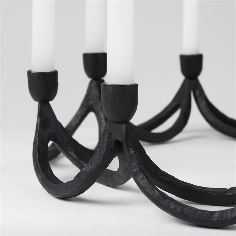 Pemberly Row Modern / Contemporary Round Candle Holder in Black