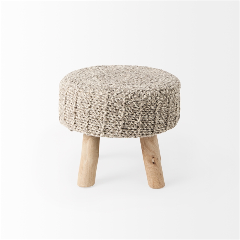 Pemberly Row Contemporary 19Lx19Wx15H Taupe 4 Legged Wool Stool